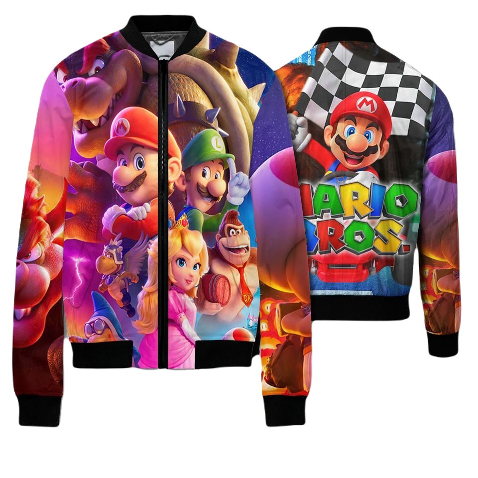 Mario Bomber Jacket Mario Bros Characters Graphic Bomber Colorful Unisex Jacket