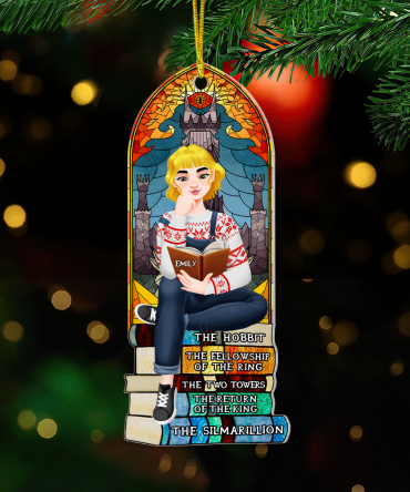 Personalized Christmas Gifts For Book Lovers Ornament 03Hupu160924Pa A Girl Sitting On Stack Of Books Reading