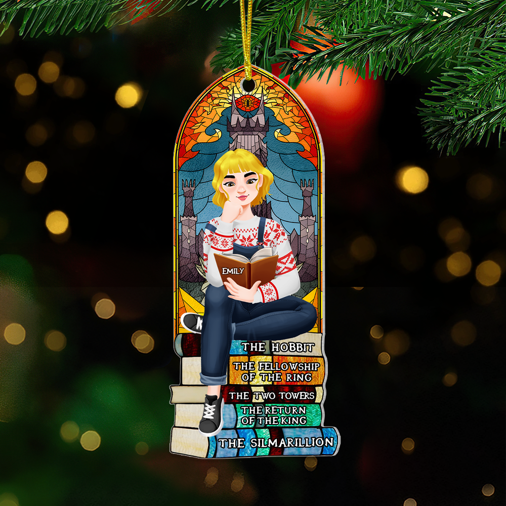 Personalized Christmas Gifts For Book Lovers Ornament 03Hupu160924Pa A Girl Sitting On Stack Of Books Reading