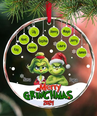 Monster Family Ornament - Green Little Hearts - Personalized Gifts For Family