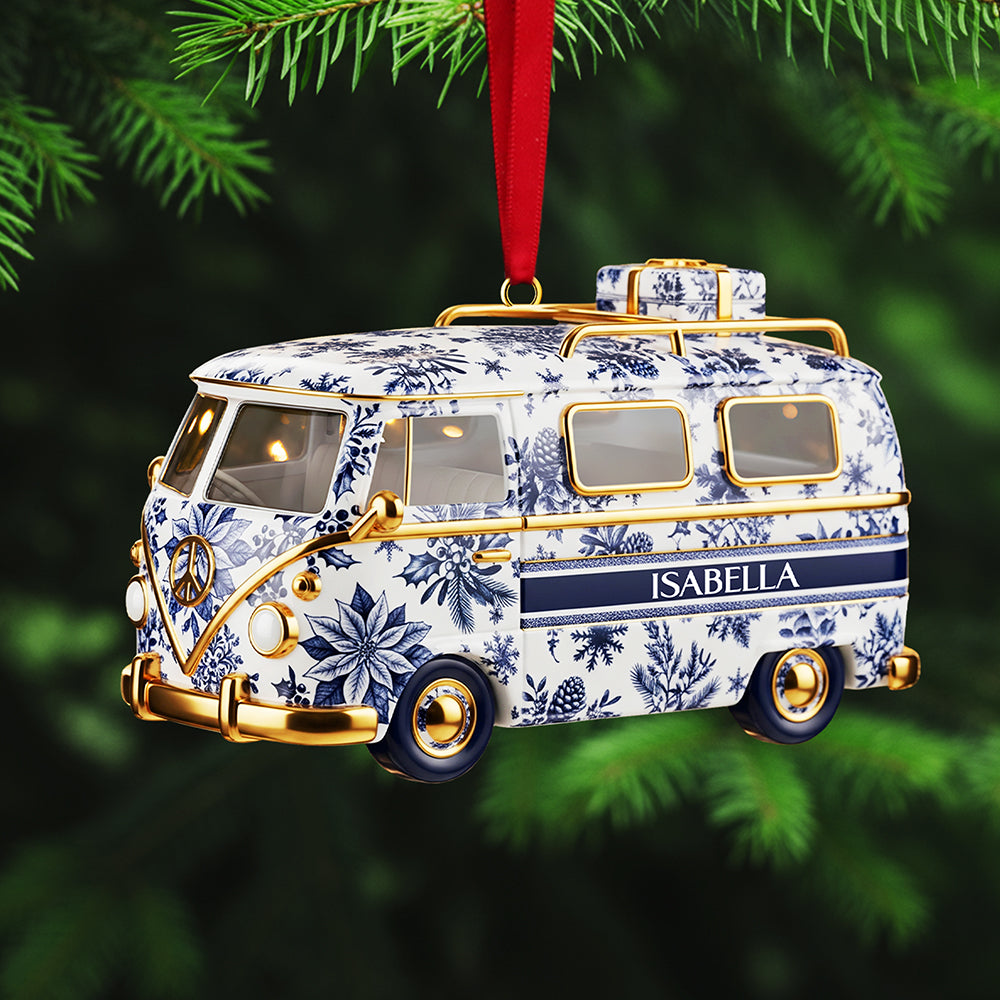 Personalized Gifts For Christmas, Camper Van Toile De Jouy Custom Shape Acrylic Ornament 02Pgta031025