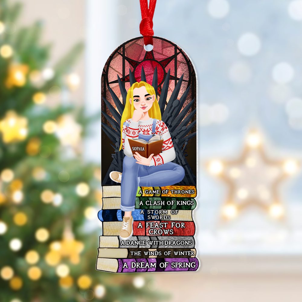 Personalized Gift For Book Lovers 02Hupu170924Pa Ornament A Girl Sitting On Stack Of Books Reading - Image 4