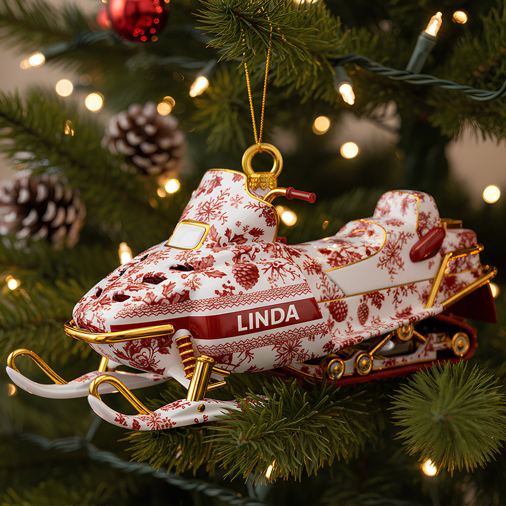 Snowmobile Toile De Jouy Ornament - Personalized Christmas Gifts 01Pgdt151025