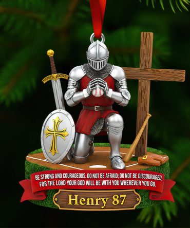 Faith, Strength & Game – Personalized Knight Baseball Ornament 03Hudt111025