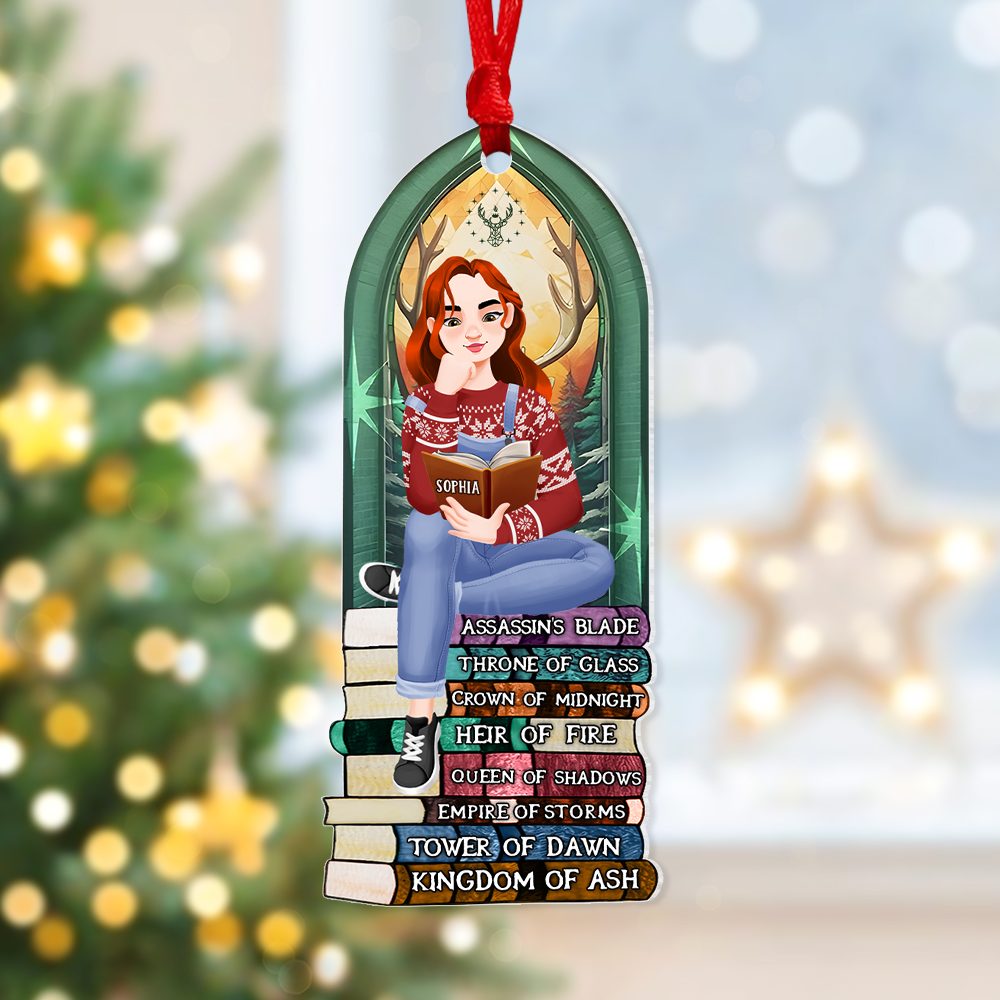 Personalized Gift For Book Lovers 05Hupu170924Pa Ornament A Girl Sitting On Stack Of Books Reading - Image 2