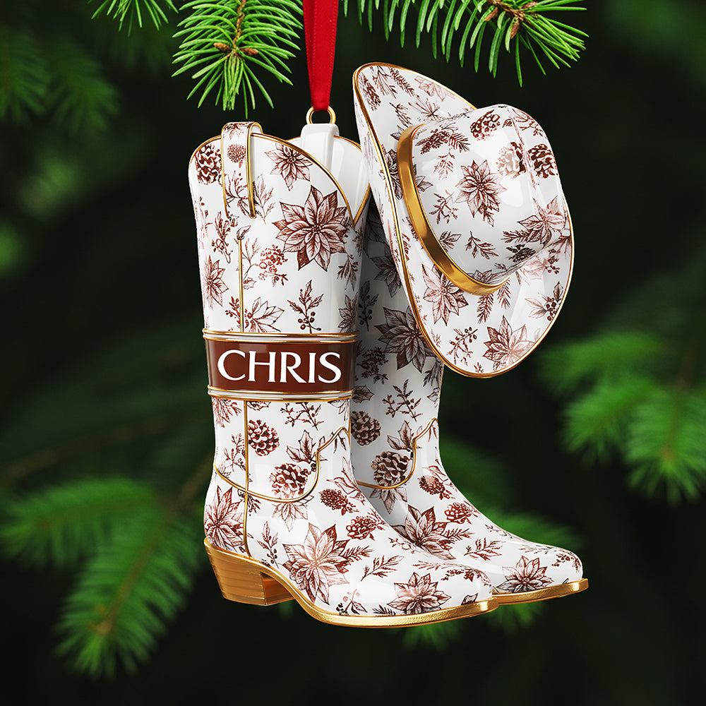 Personalized Gifts For Christmas, Cowboy Cowgirl Toile De Jouy Custom Shape Acrylic Ornament 01Pgta011025