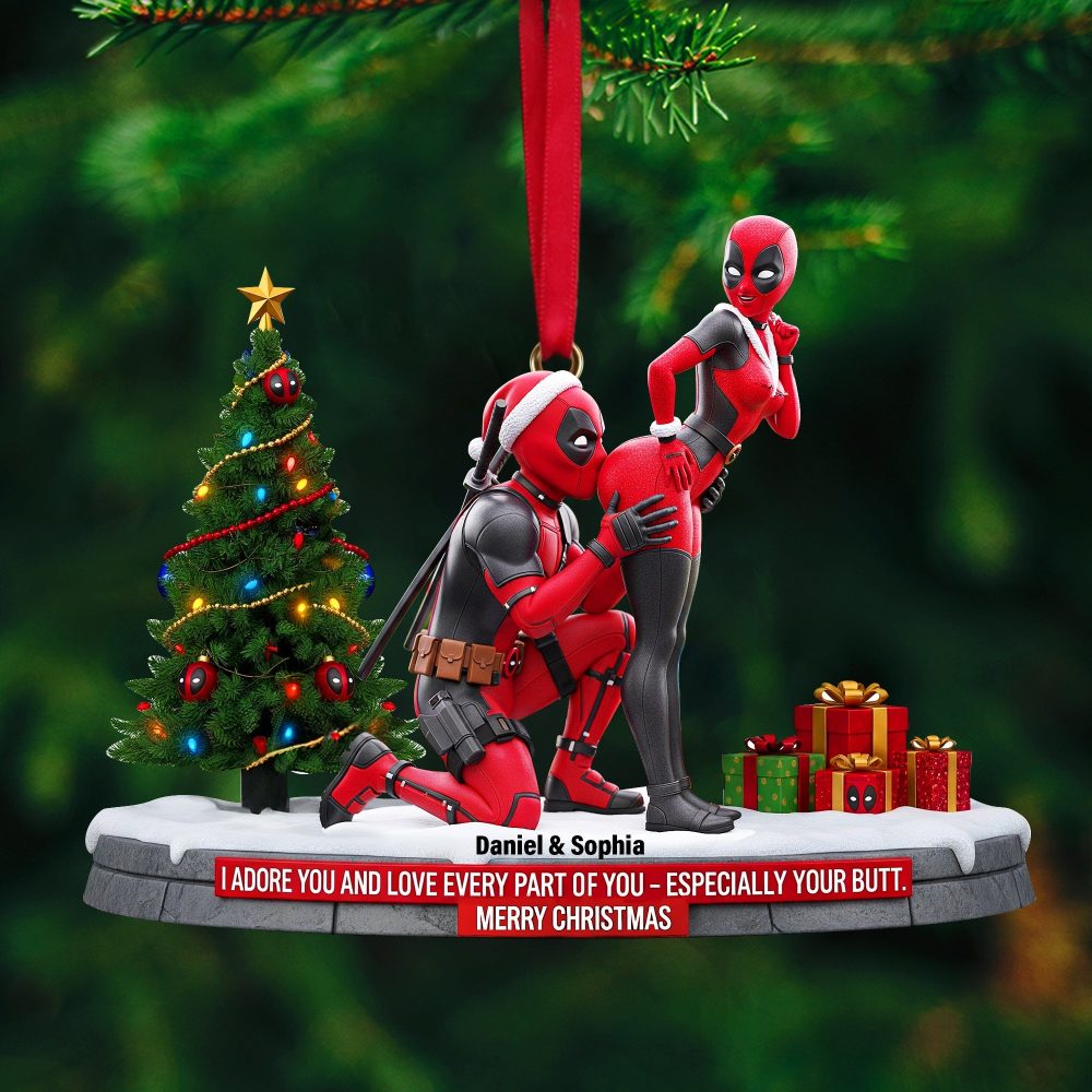 I Adore You – Funny Red Masked Couple Ornament - Personalized Gift For Couples - Image 4