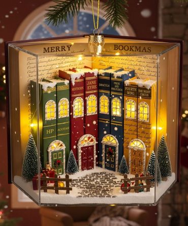 “Celebrate The Magic Of Reading” - Book Town In A Jolly Christmas Night Acrylic Ornament, Personalized Gift For Book Lovers