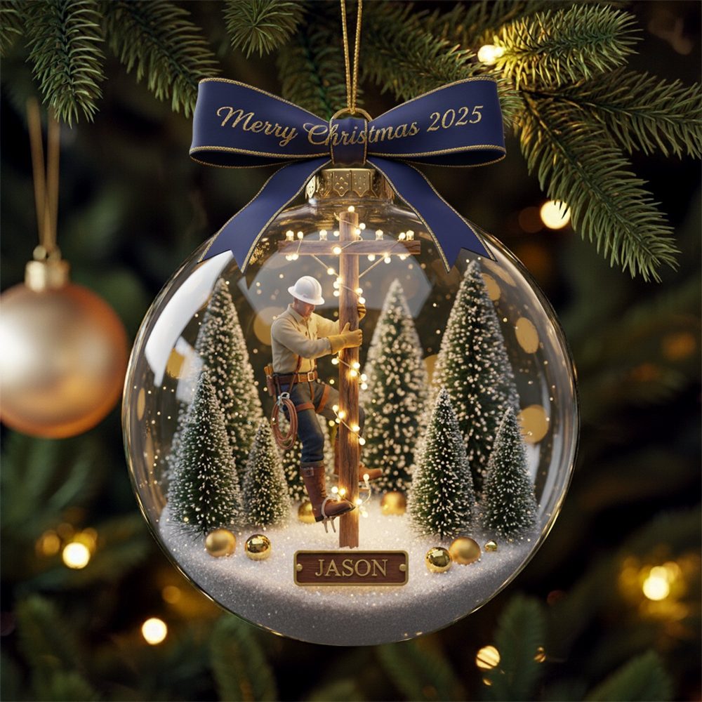 Merry Christmas 2025 - Personalized Lineman Ornament - Unique Gift For Linemen, Electricians & More - Image 2