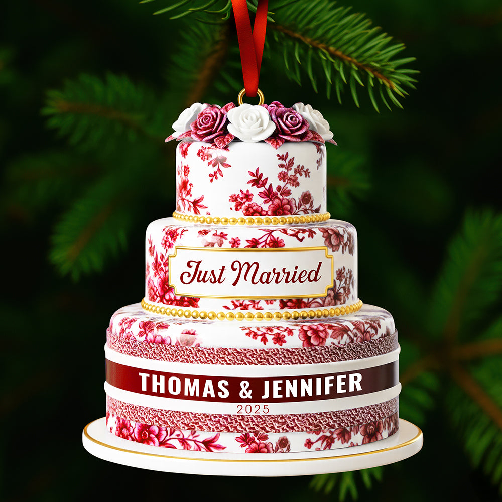 Just Married - Custom Personalized Christmas Ornament For Newlyweds - Image 3