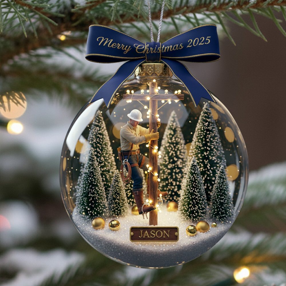 Merry Christmas 2025 - Personalized Lineman Ornament - Unique Gift For Linemen, Electricians & More - Image 3