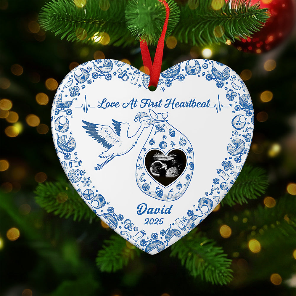 Love At First Heartbeat - Personalized Ceramic Ornament For Pregnant Women - Image 3