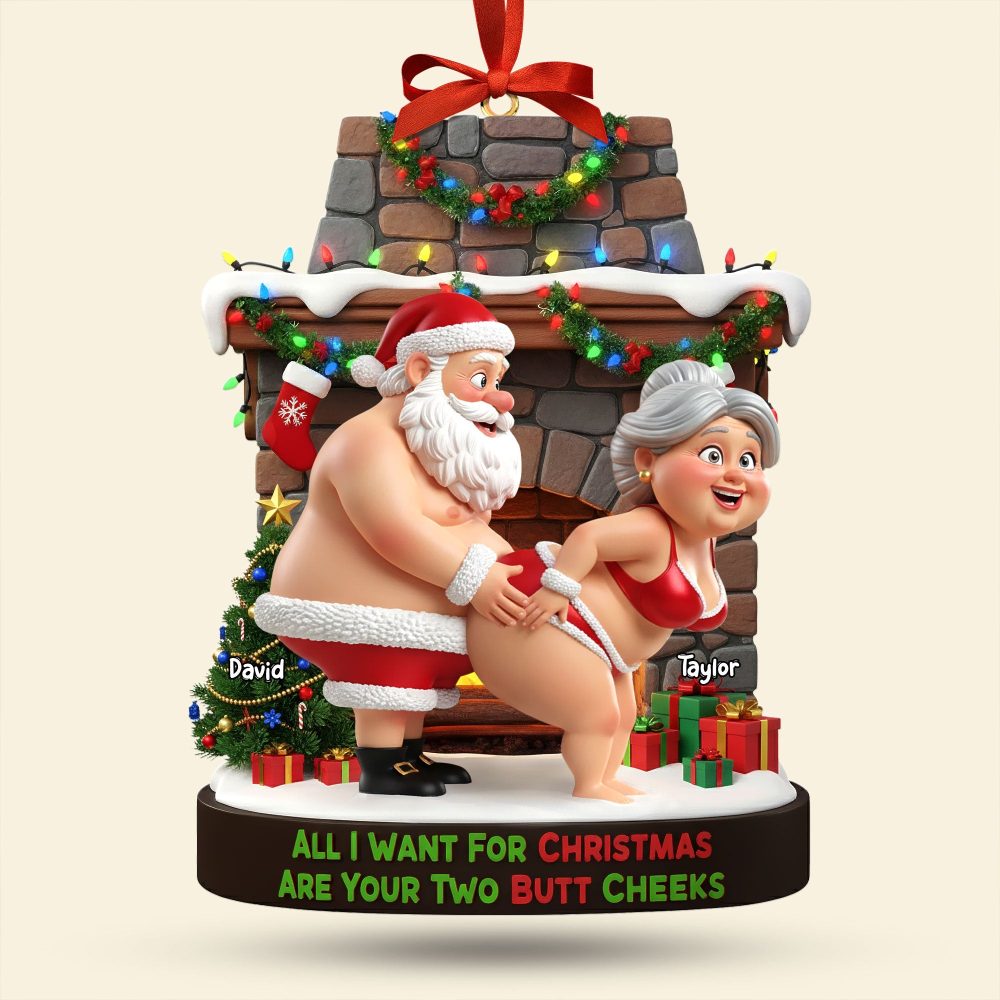 All I Want For Christmas Are Your Two Butt Cheeks - Naughty Old Gnome Couple Ornament - Personalized Gift For Couples - Image 3