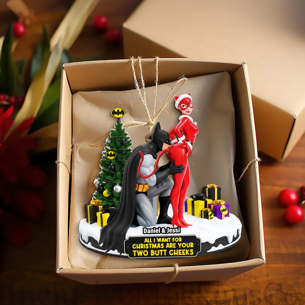 All I Want For Christmas Are Your Two Butt Cheeks - Personalized Cheeky Masked Couple Ornament - Image 4