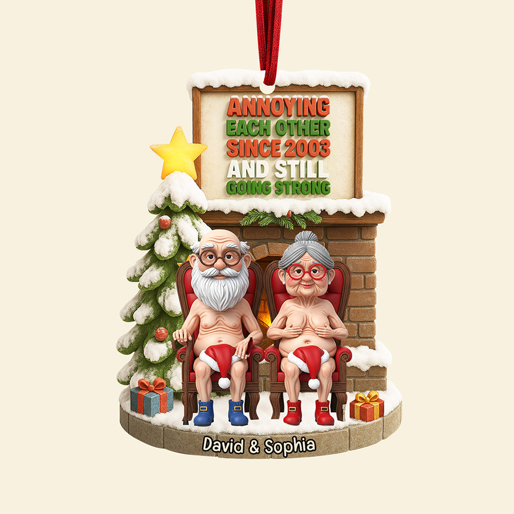 Annoying Each Other Since 2003 - Personalized Naughty Old Couple Christmas Ornament - Image 4