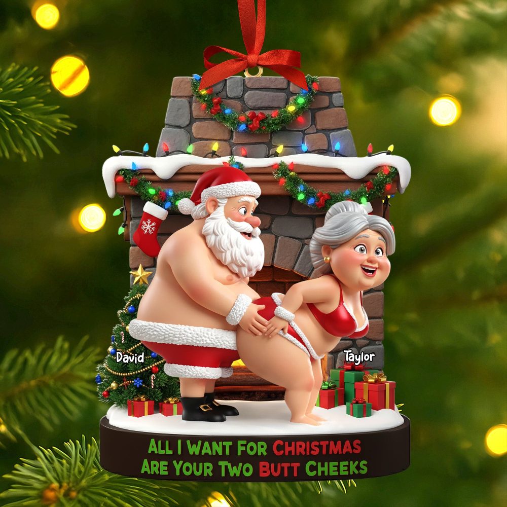 All I Want For Christmas Are Your Two Butt Cheeks - Naughty Old Gnome Couple Ornament - Personalized Gift For Couples