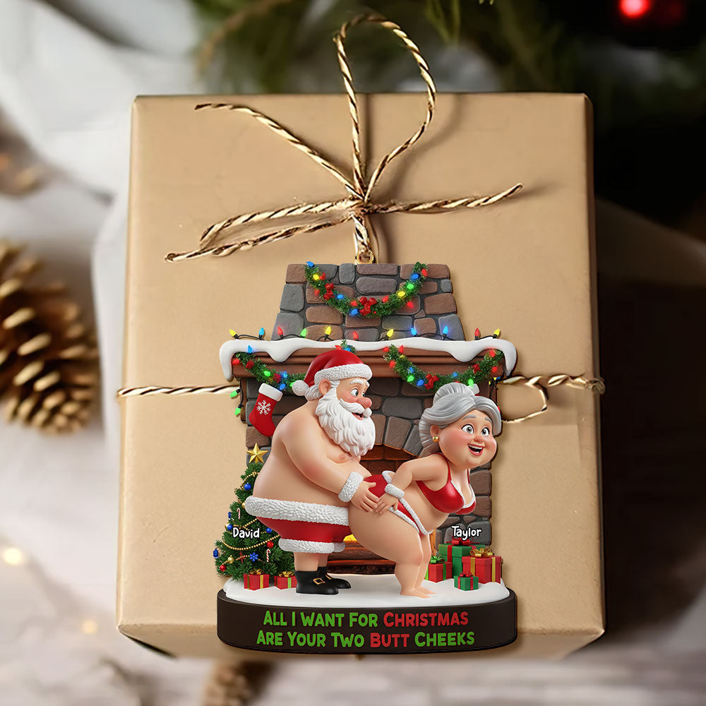 All I Want For Christmas Are Your Two Butt Cheeks - Naughty Old Gnome Couple Ornament - Personalized Gift For Couples - Image 4