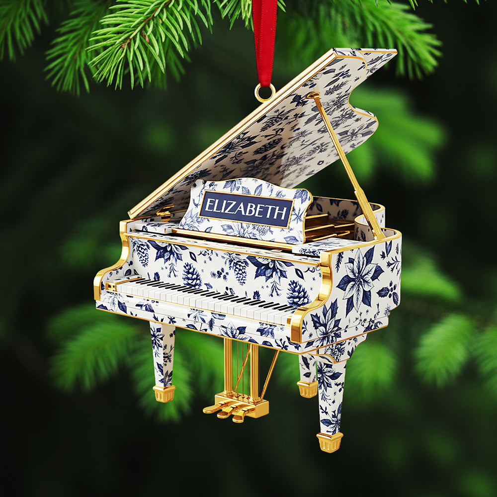 Strike A Chord This Christmas! - Personalized Piano Toile De Jouy Custom Shape Acrylic Ornament - Perfect Gift For Music Lovers, Friends & Family