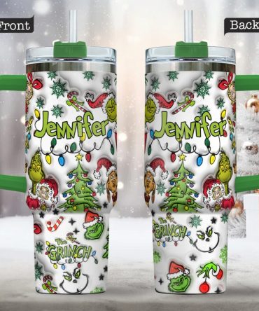 Grinch Any Name - Personalized Stole Christmas Tumbler With Handle