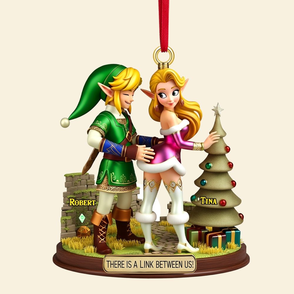“There Is A Link Between Us!” - Unique Personalized Couple Christmas Ornament - Image 3