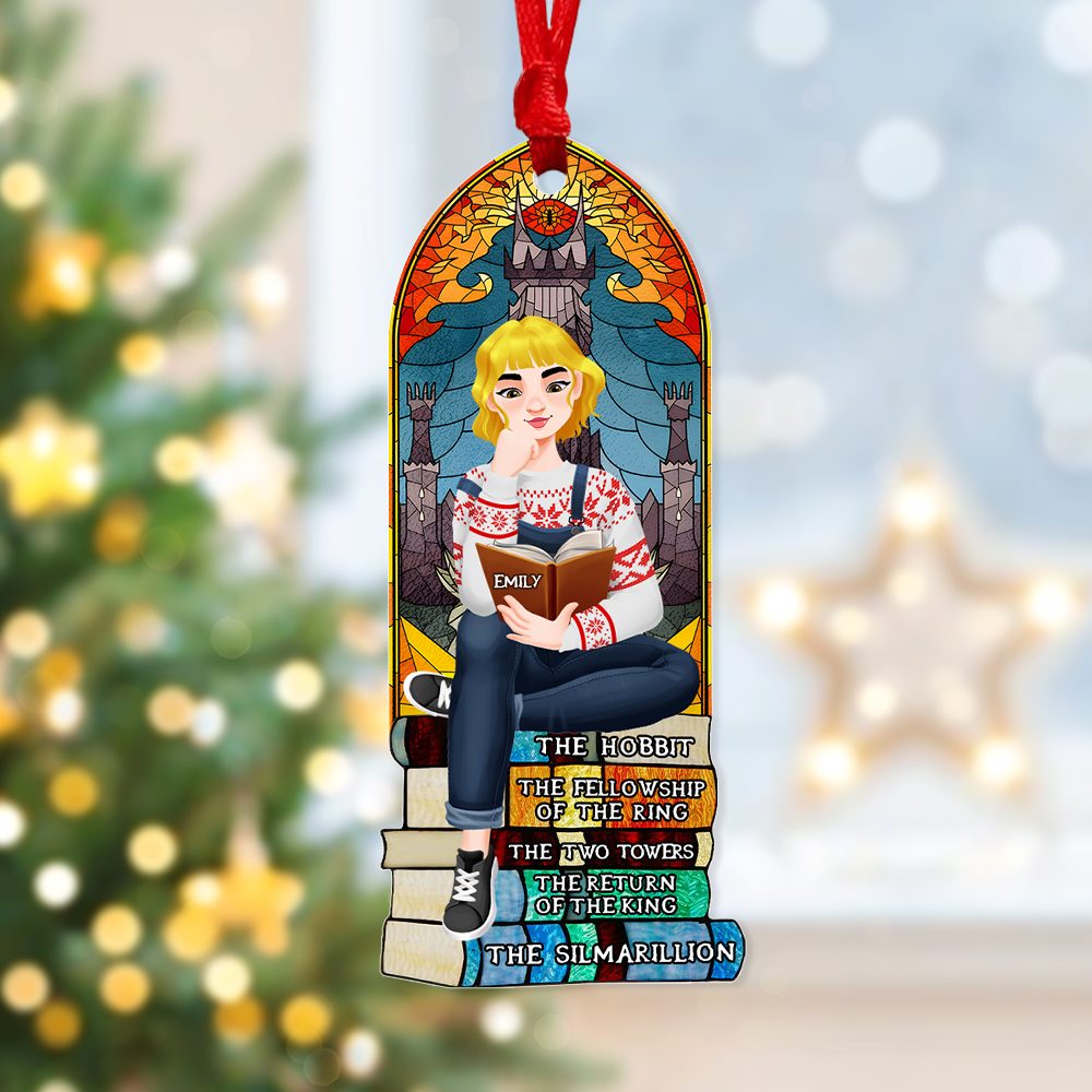 Personalized Christmas Gifts For Book Lovers Ornament 03Hupu160924Pa A Girl Sitting On Stack Of Books Reading - Image 5