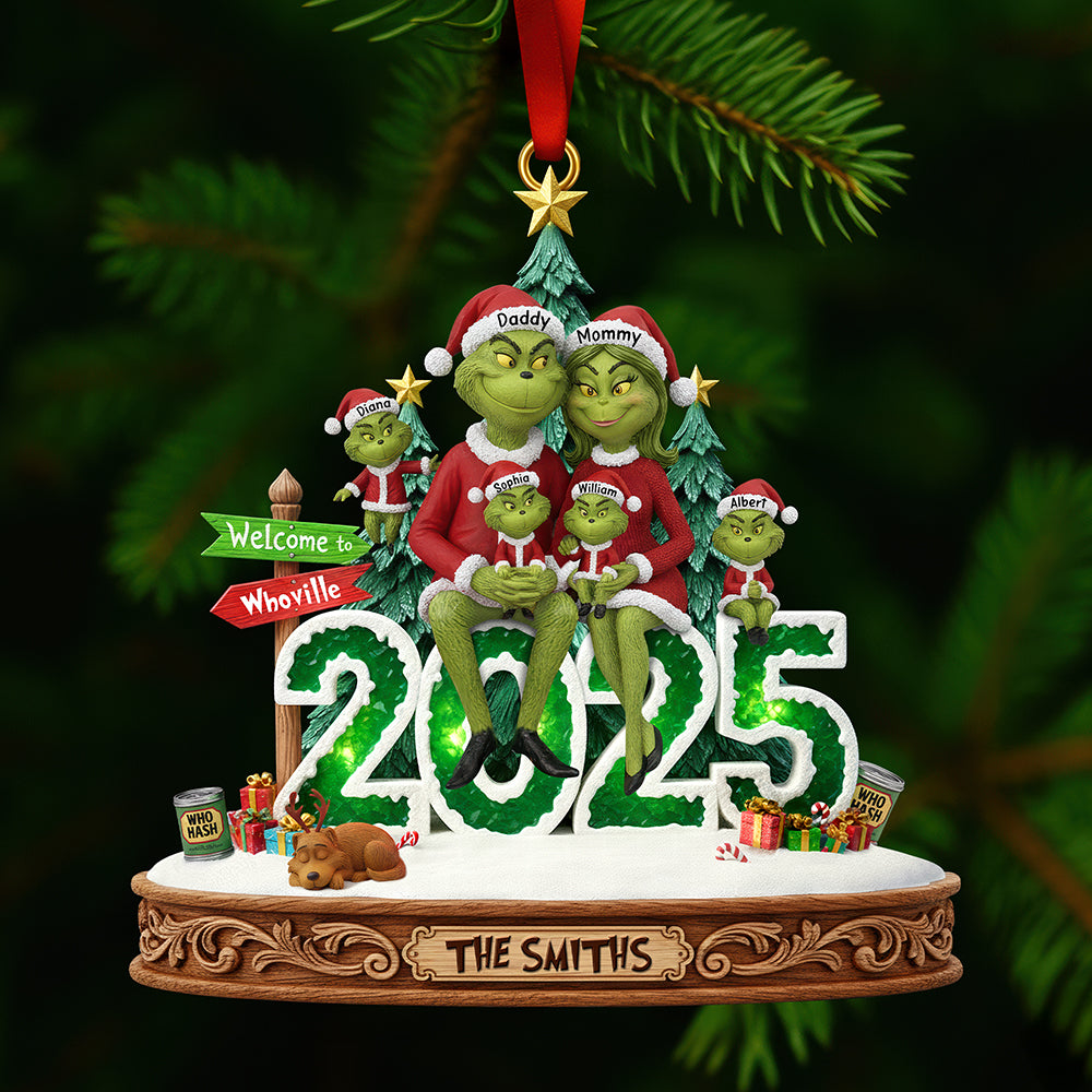Cheerful Green Family Ornament - Personalized Christmas Gifts For Family 03Paqn111025 - Image 2