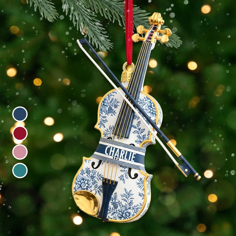 Violin Toile De Jouy Ornament - Personalized Gifts For Violin Lover Christmas Ornament 02Pgmg131025 - Image 2