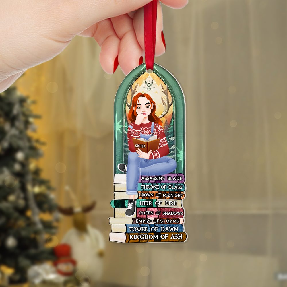 Personalized Gift For Book Lovers 05Hupu170924Pa Ornament A Girl Sitting On Stack Of Books Reading - Image 3
