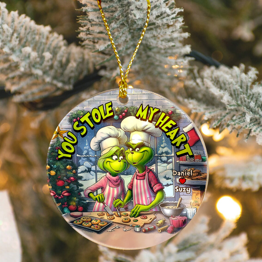 Personalized Gift For Couples, Round Acrylic Ornament 01Huhu240924 Couple Baking In The Kitchen Cookies For Christmas - Image 3