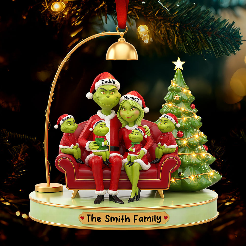 Celebrate Family Joy: Funny Green Family Christmas Ornament - Personalized Gift For Everyone