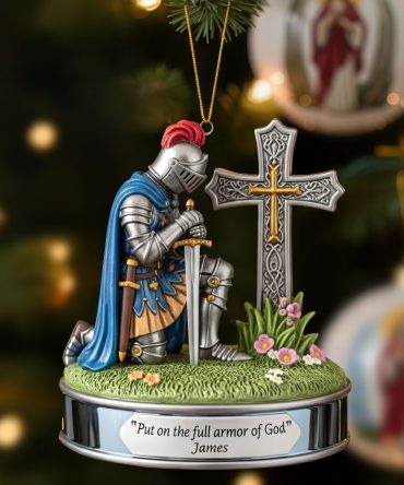 Put On The Full Armor Of God - Kneeing Knight Ornament - Personalized Christian Gift For Friends, Family, And Loved Ones