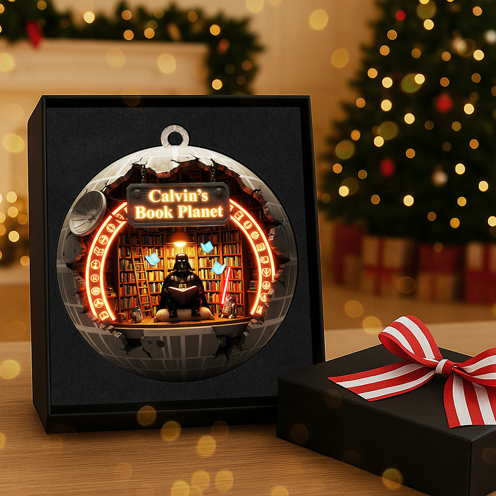 Dive Into Imagination With Calvin'S Book Planet - Personalized Acrylic Ornament For Christmas Gifts - Image 3