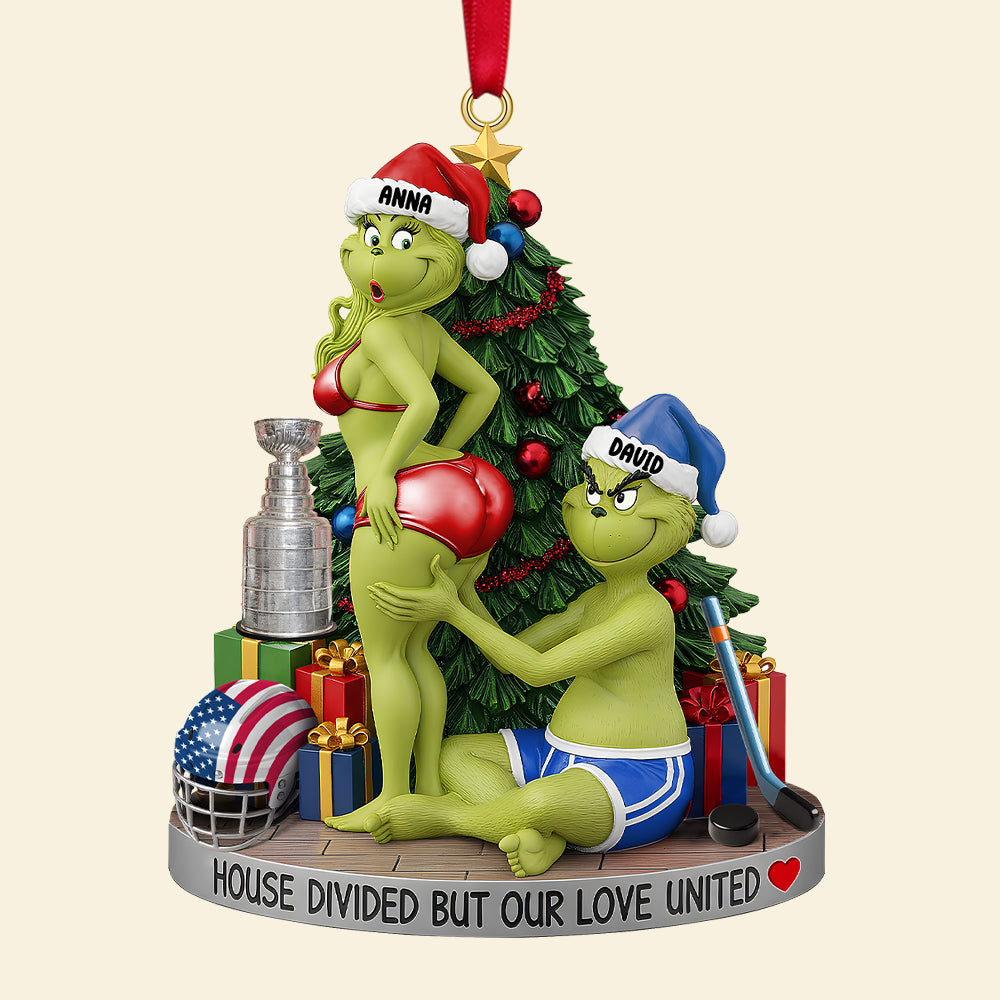 “House Divided But Our Love United” - Personalized Funny Ice Hockey Christmas Ornament - Custom Gift For Couples, Hockey Fans, And Holiday Celebrations - Image 4
