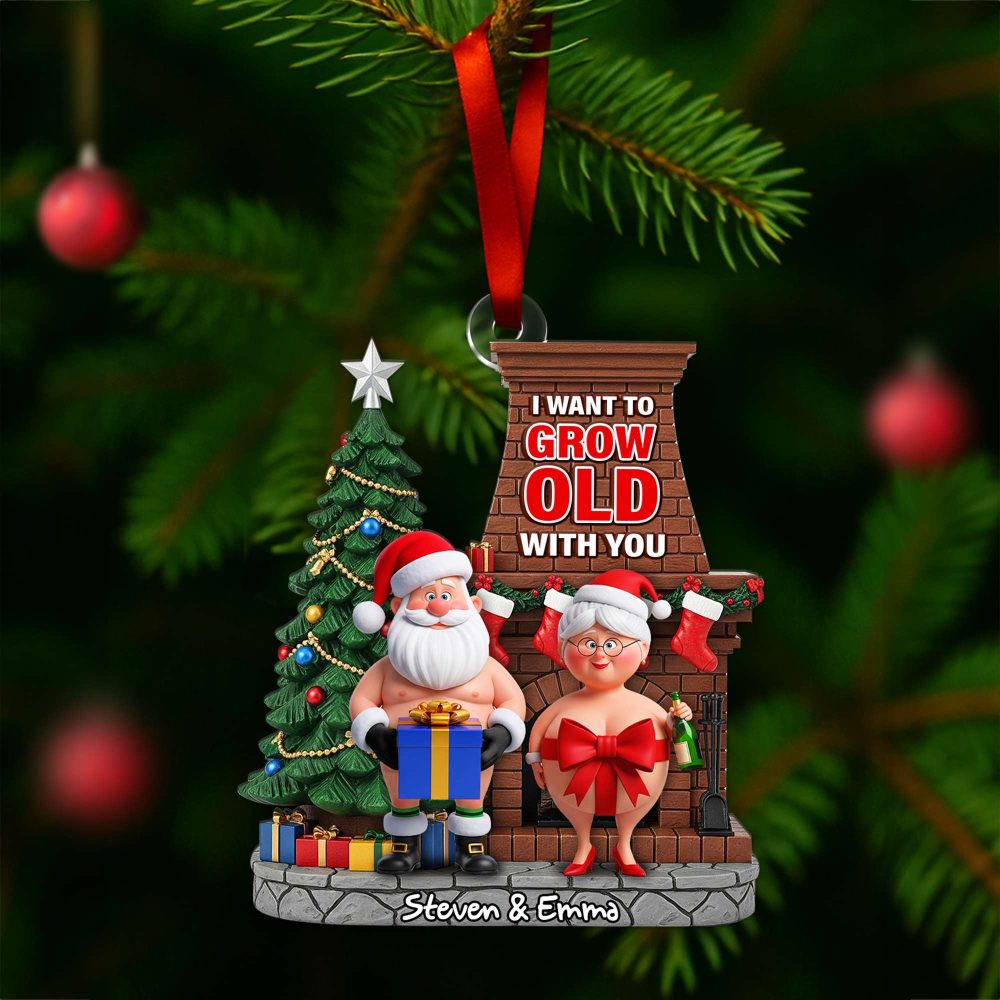 Funny Old Couple Ornament - "I Want To Grow Old With You" - Personalized Christmas Gift For Couples - Image 2