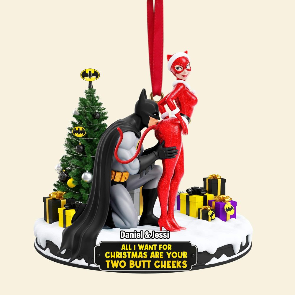 All I Want For Christmas Are Your Two Butt Cheeks - Personalized Cheeky Masked Couple Ornament - Image 5