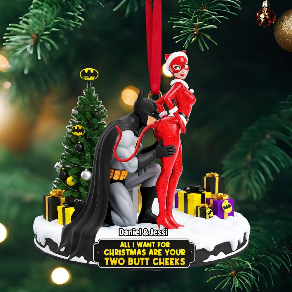 All I Want For Christmas Are Your Two Butt Cheeks - Personalized Cheeky Masked Couple Ornament - Image 2