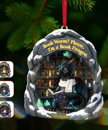 “Book Worm? Please, I’M A Book Dragon” Personalized Christmas Ornament - Unique Gift For Book Lovers, Readers, And Friends