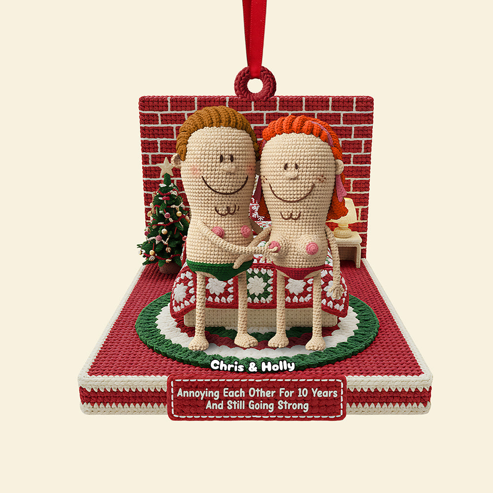 Annoying Each Other For 10 Years And Still Going Strong - Personalized Knitting Funny Couple Acrylic Ornament - Gift For Couples, Friends, Family - Image 4