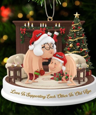 Love Is Supporting Each Other In Old Age - Funny Old Couple Ornament - Personalized Christmas Gift For Couples