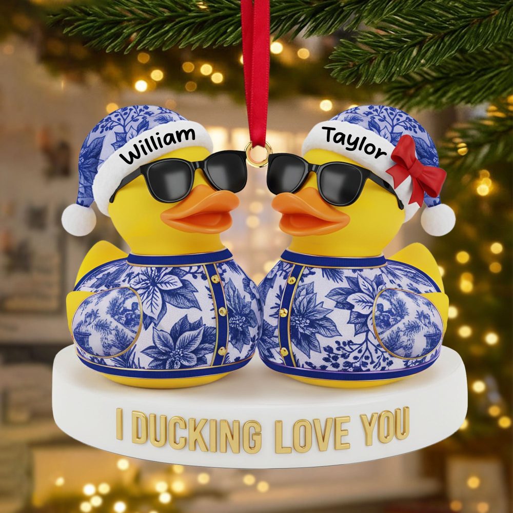 I Ducking Love You - Personalized Couple Duck Christmas Ornament - Image 3