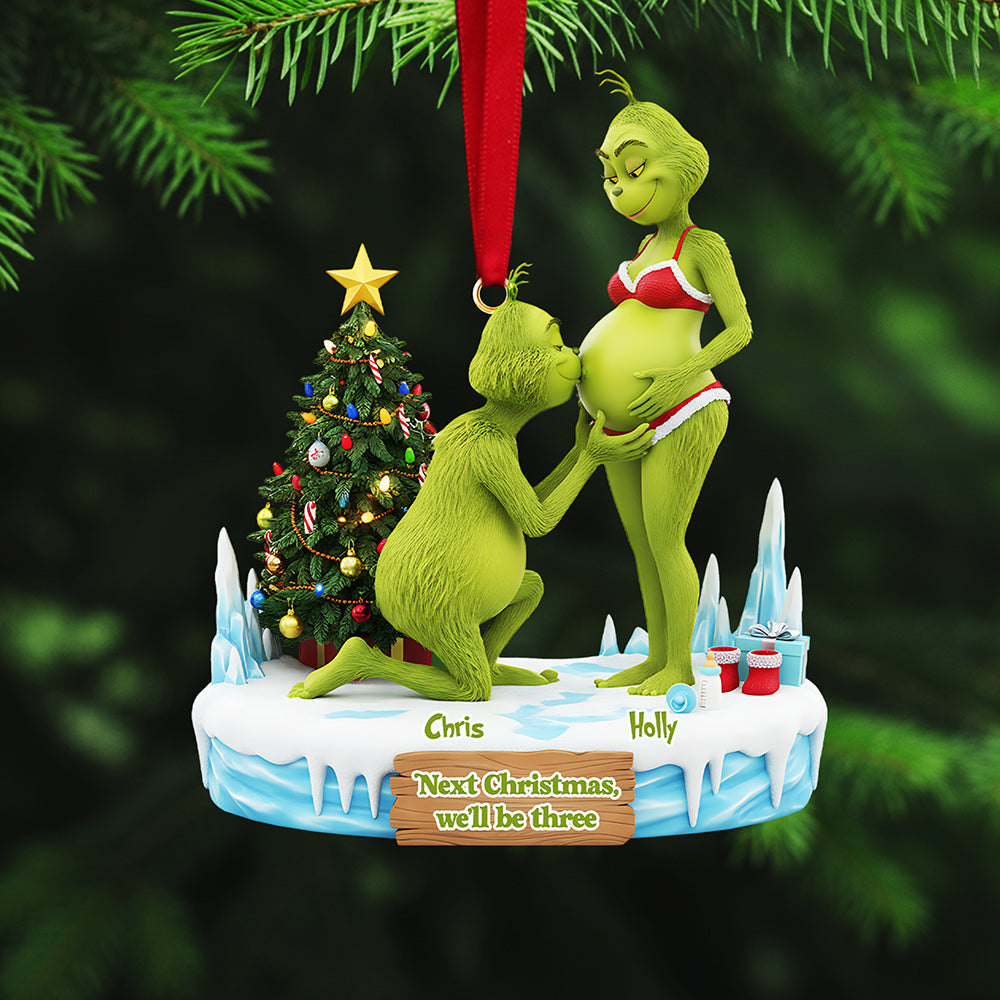 Next Christmas, We'Ll Be Three - Personalized Pregnant Couple Acrylic Ornament - Image 2