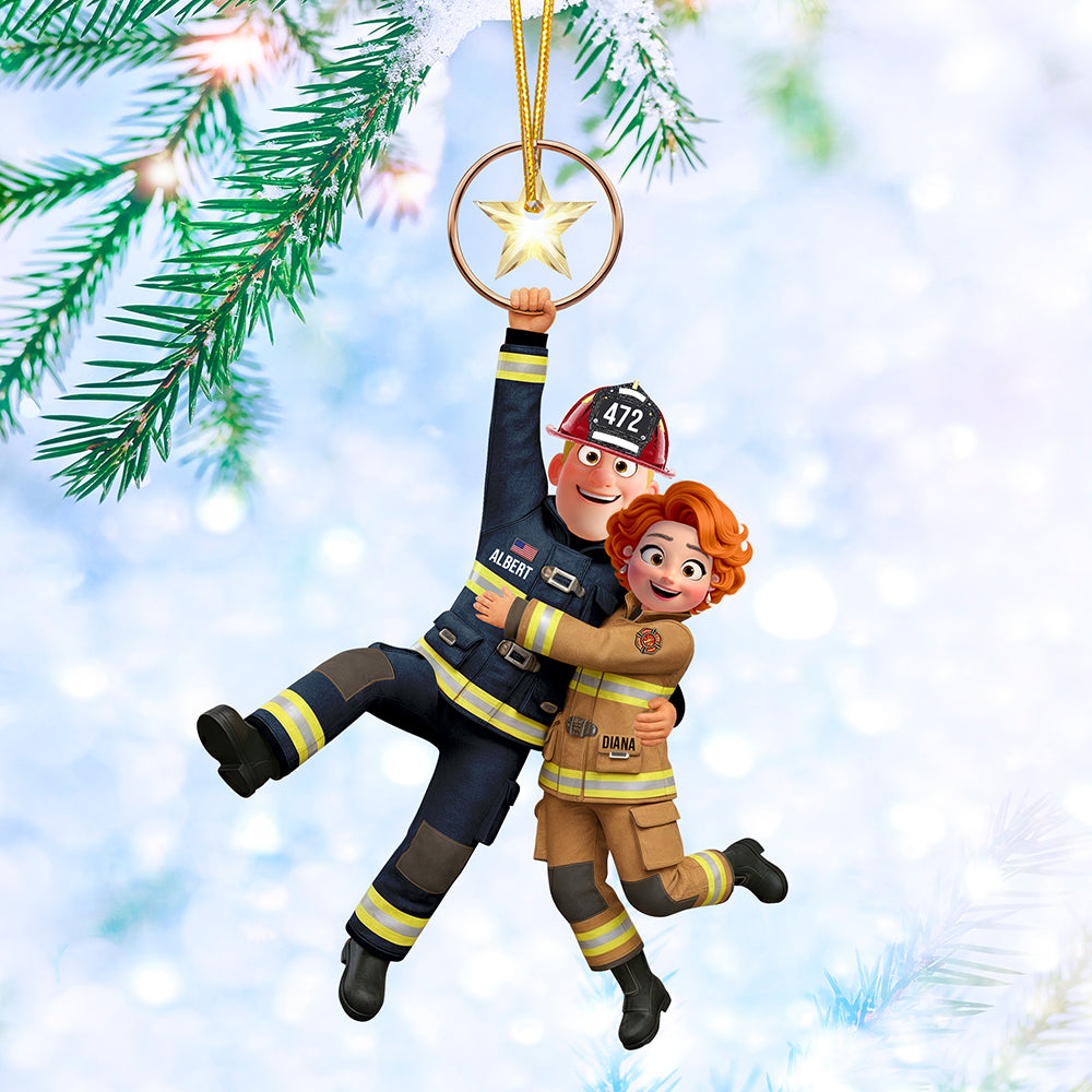 Together We Stand - Firefighter Couple Hanging Ornament - Personalized Gift For Couples - Image 3