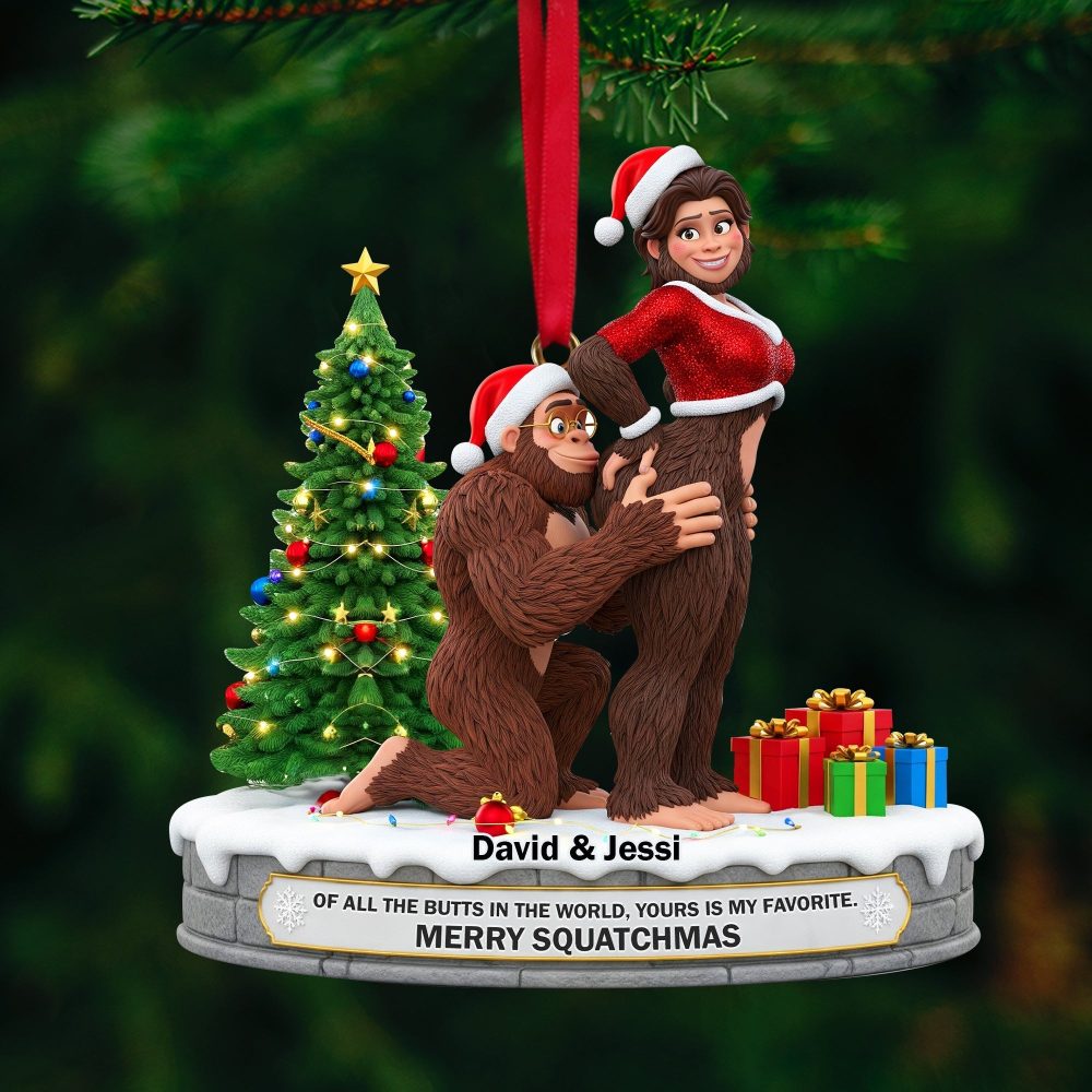Merry Squatchmas - Playful Giant Forest Couple Ornament - Personalized Gift For Couples - Image 4