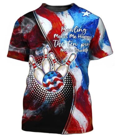 Bowling T-Shirt Bowling Makes Me Happy T-Shirt Red Blue Unisex