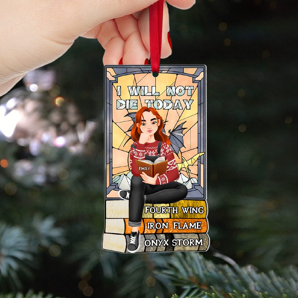 Personalized Gift For Book Lovers 04Hupu170924Pa A Girl Sitting On Stack Of Books Reading Ornament - Image 3