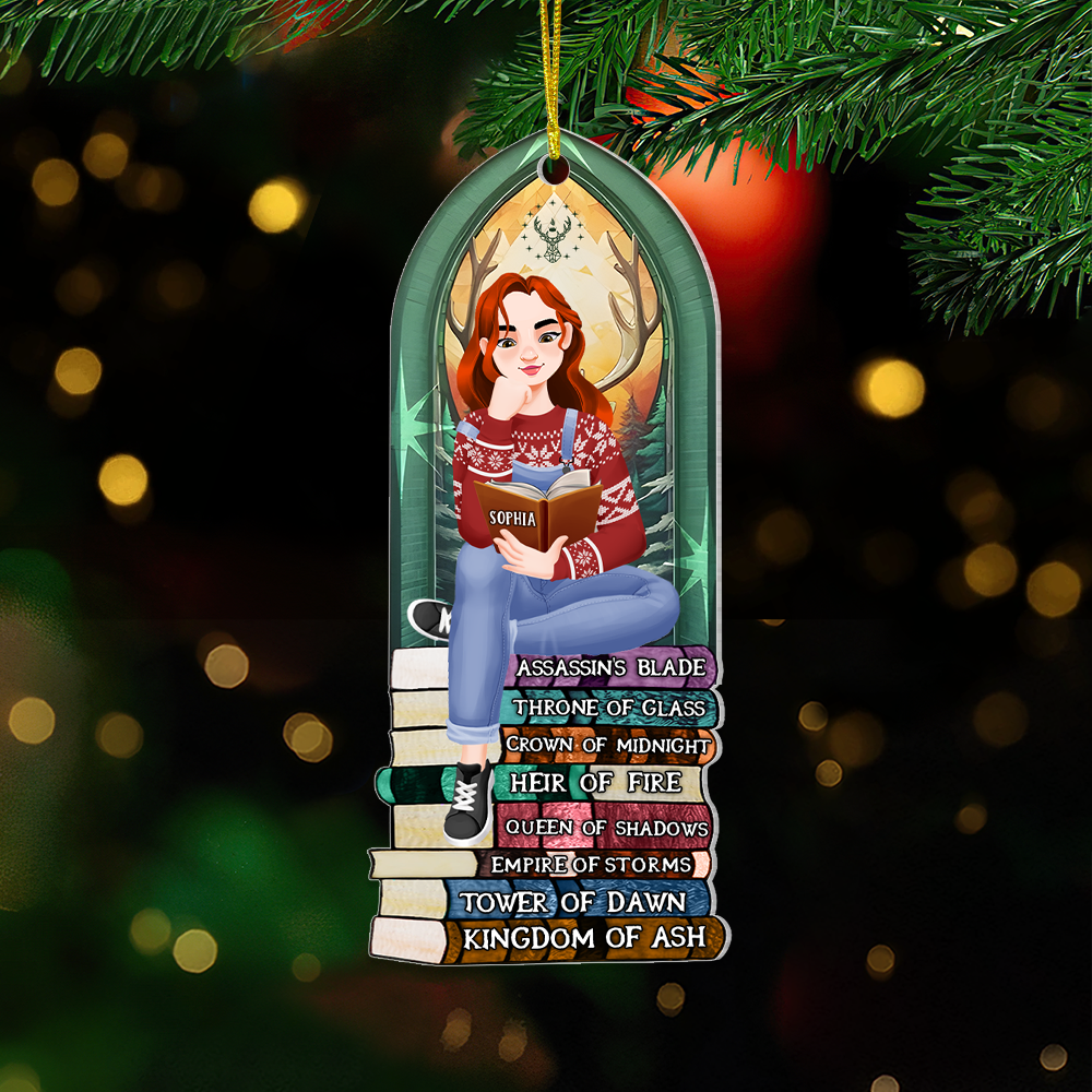 Personalized Gift For Book Lovers 05Hupu170924Pa Ornament A Girl Sitting On Stack Of Books Reading - Image 4