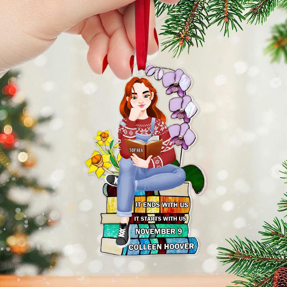 Personalized Christmas Gifts For Book Lovers Ornament 01Hupu160924Pa A Girl Sitting On Stack Of Books Reading - Image 4
