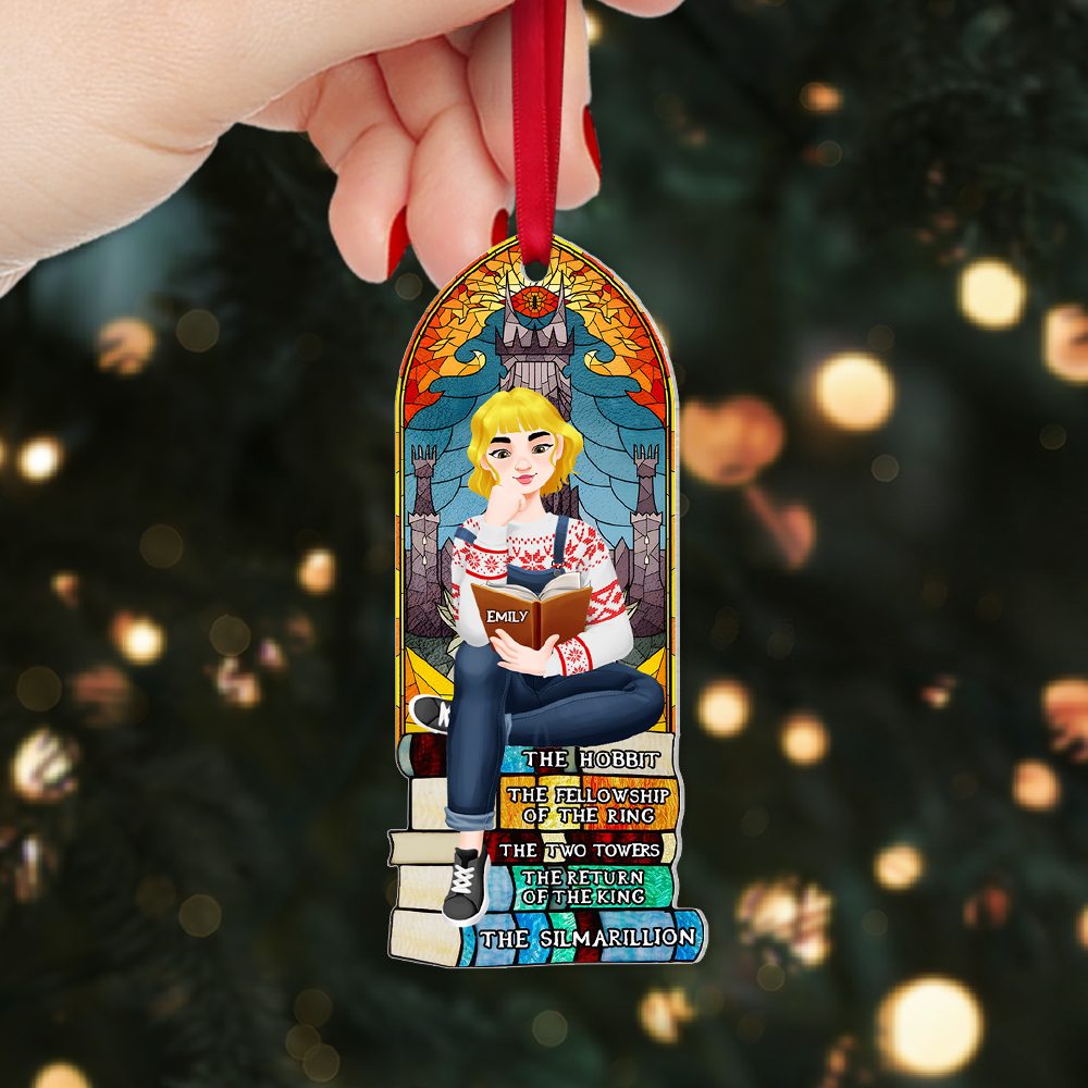 Personalized Christmas Gifts For Book Lovers Ornament 03Hupu160924Pa A Girl Sitting On Stack Of Books Reading - Image 2