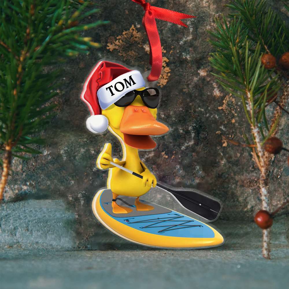 Paddle Boarding Duck, Christmas Gift-Personalized Acrylic Ornament - Image 2