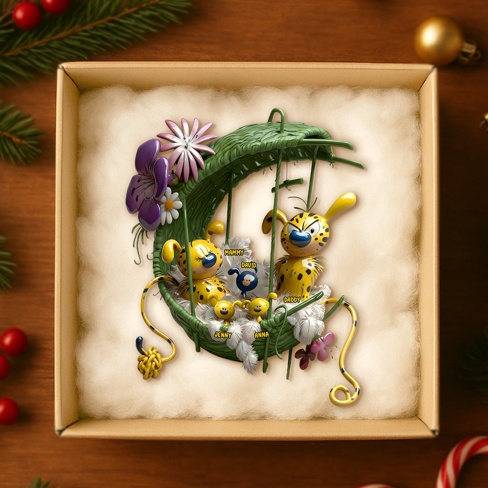 Cozy Spotted Yellow Monkey Family Hanging Nest Ornament, Personalized Gifts For Family 01Qhtn061025 - Image 2